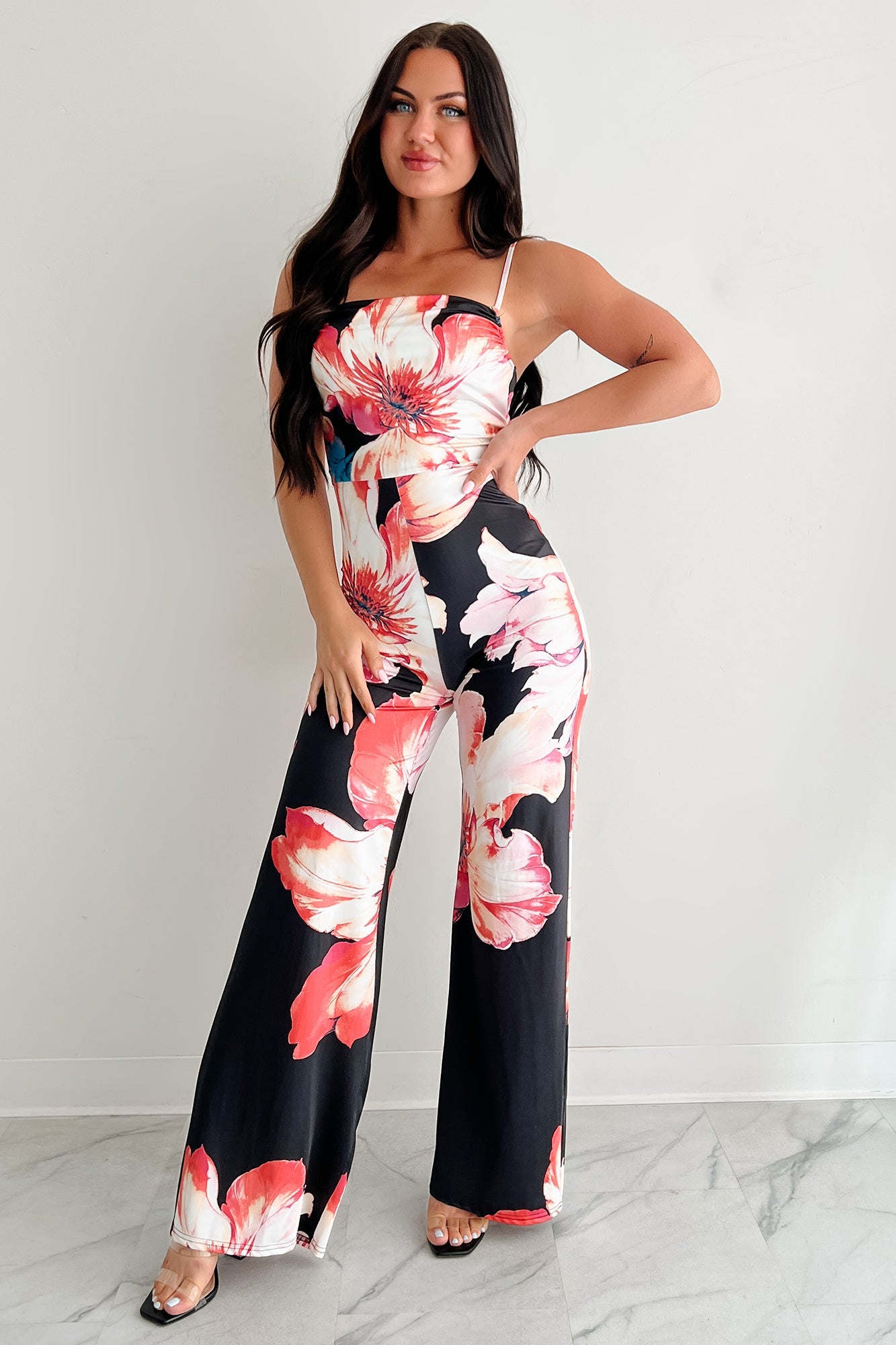 Peony Promise Sleeveless Floral Jumpsuit (Black/Multi)