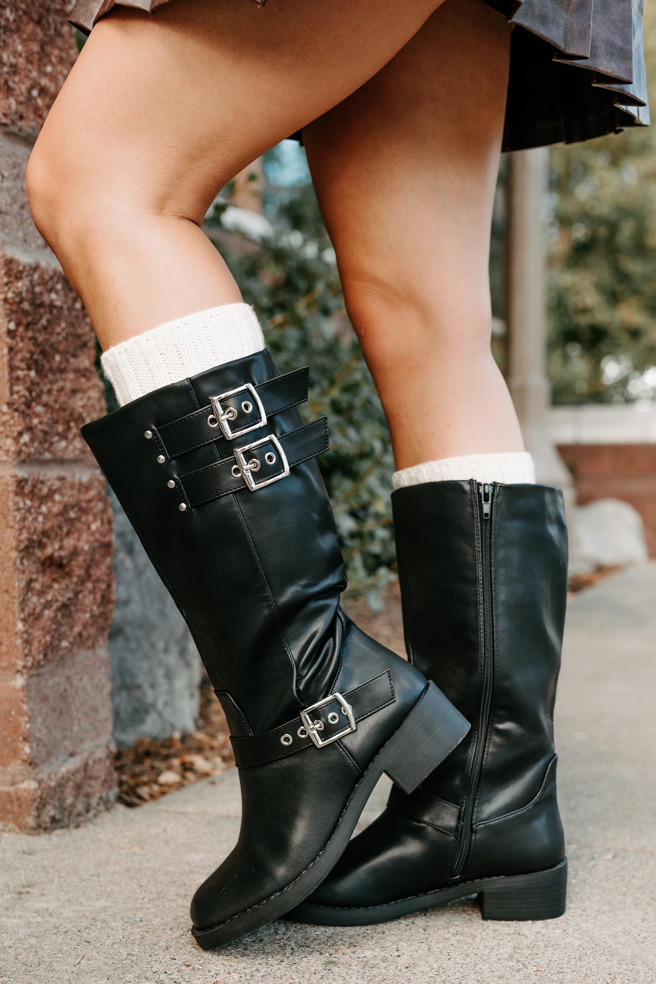 Your Move Now Faux Leather Buckle Boots (Black)