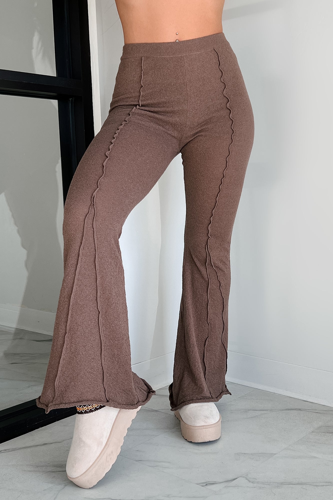 Talk It Through Lettuce Seam Flare Pants (Espresso)