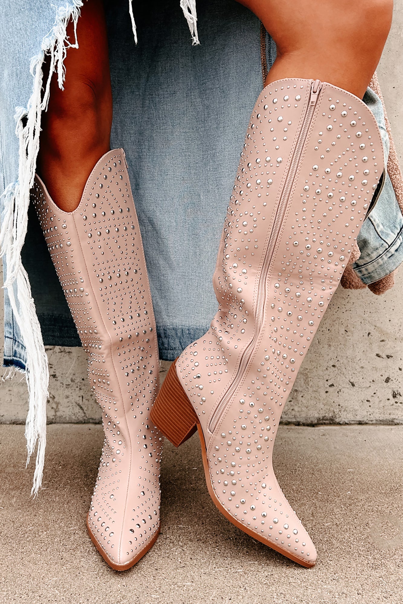 Ready To Get Rowdy Studded Western Boots (Beige)