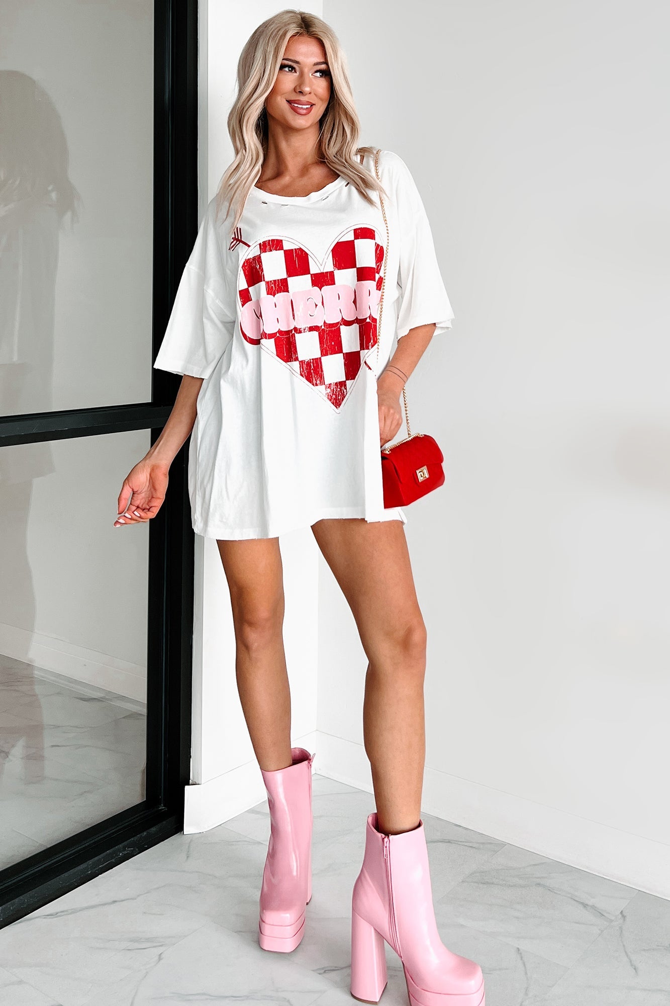 Unexpected Feelings Checker Heart Graphic Tee (Ivory)