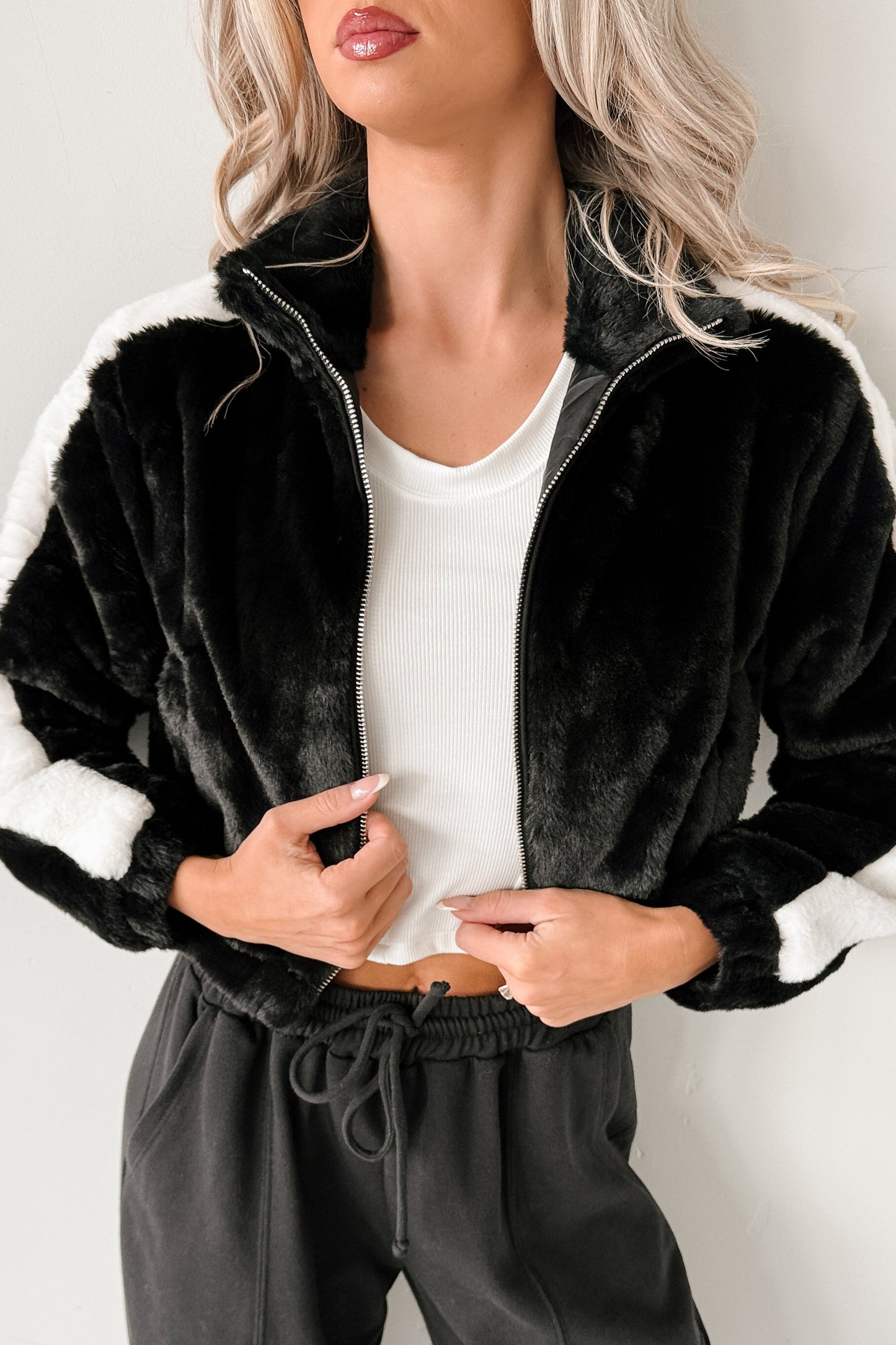 Radiance Rule Faux Fur Cropped Jacket (Black)