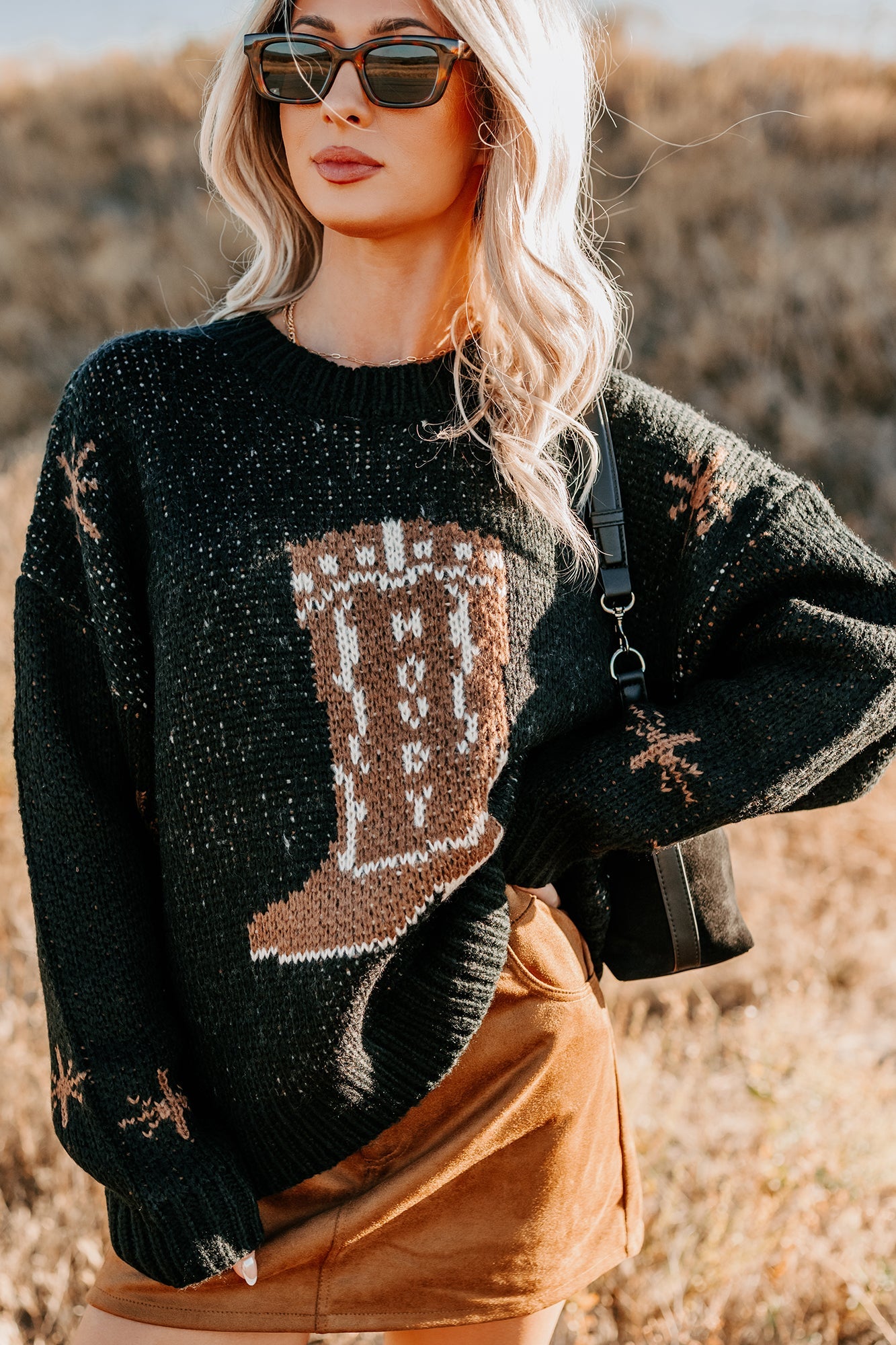 Raised On Rodeo Cowboy Boot Knit Sweater (Black)