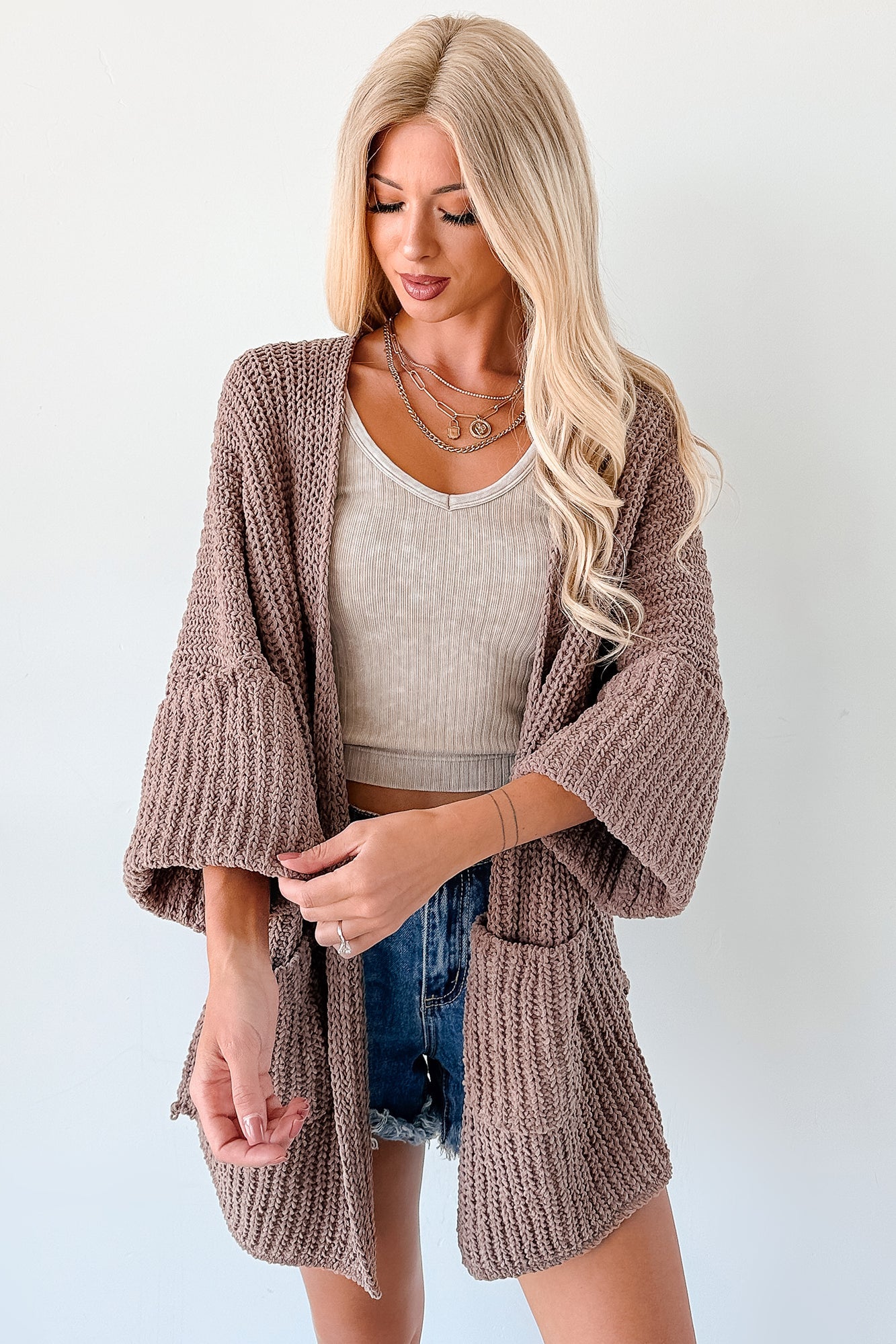 Quiet Times Cuffed Sleeve POL Cardigan (Chocolate)