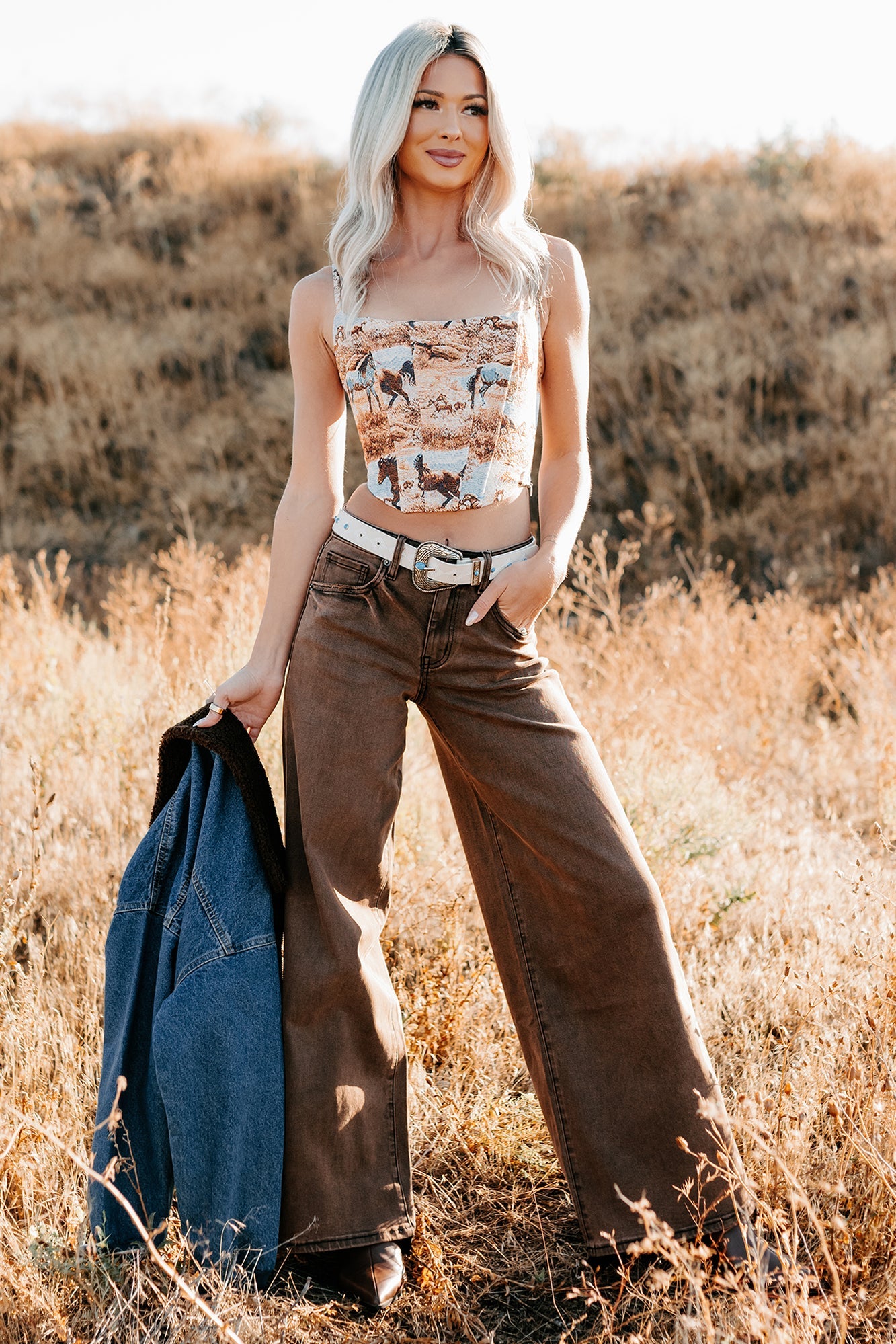 Valencia High Rise Wide Leg Mica Denim Jeans (Antique Bronze)