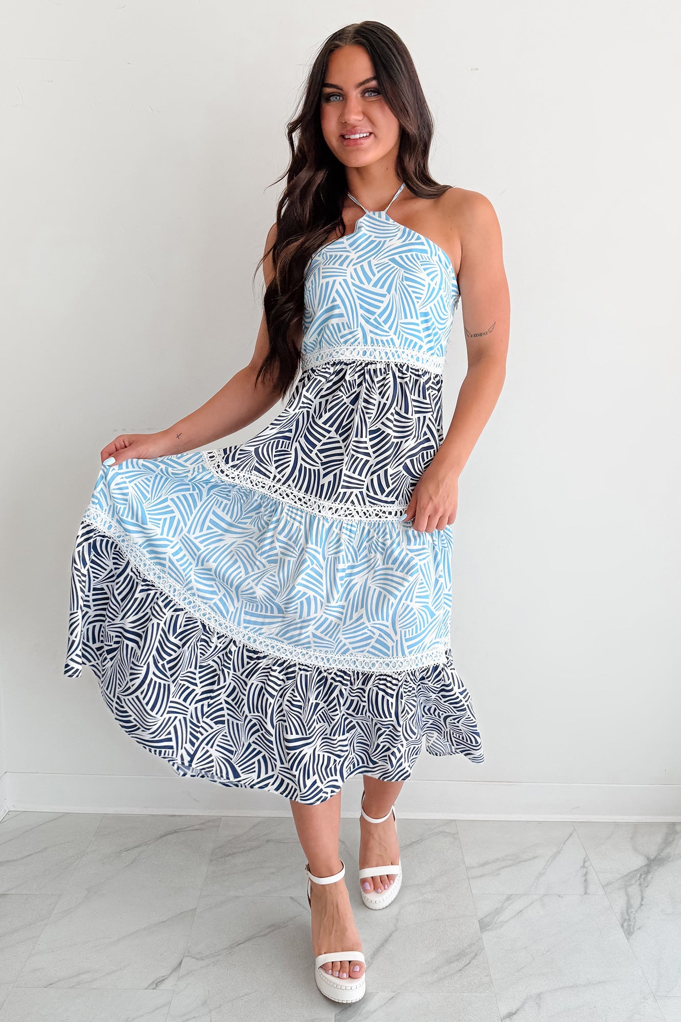 Postcard Hour Halter Maxi Dress (Blue/Navy)